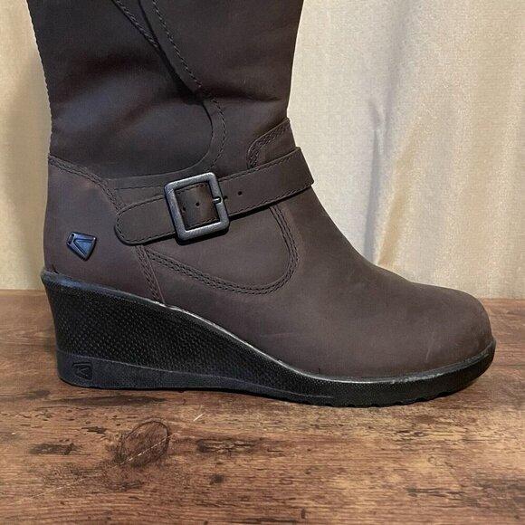 Keen Womens Keen of Scots Boot Sz 6 Brown Nubuck Leather Wedge Heel Fleece Lined - Picture 5 of 8